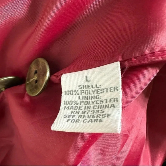 Dressbarn L faux suede rich red ruffle trimmed button down jacket - Picture 4 of 5